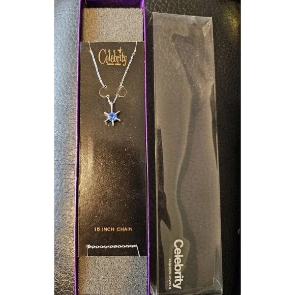 Vintage Celebrity NY Silver Tone Starburst Charm W/ Blue Stone Necklace 15" NOS - Picture 6 of 6